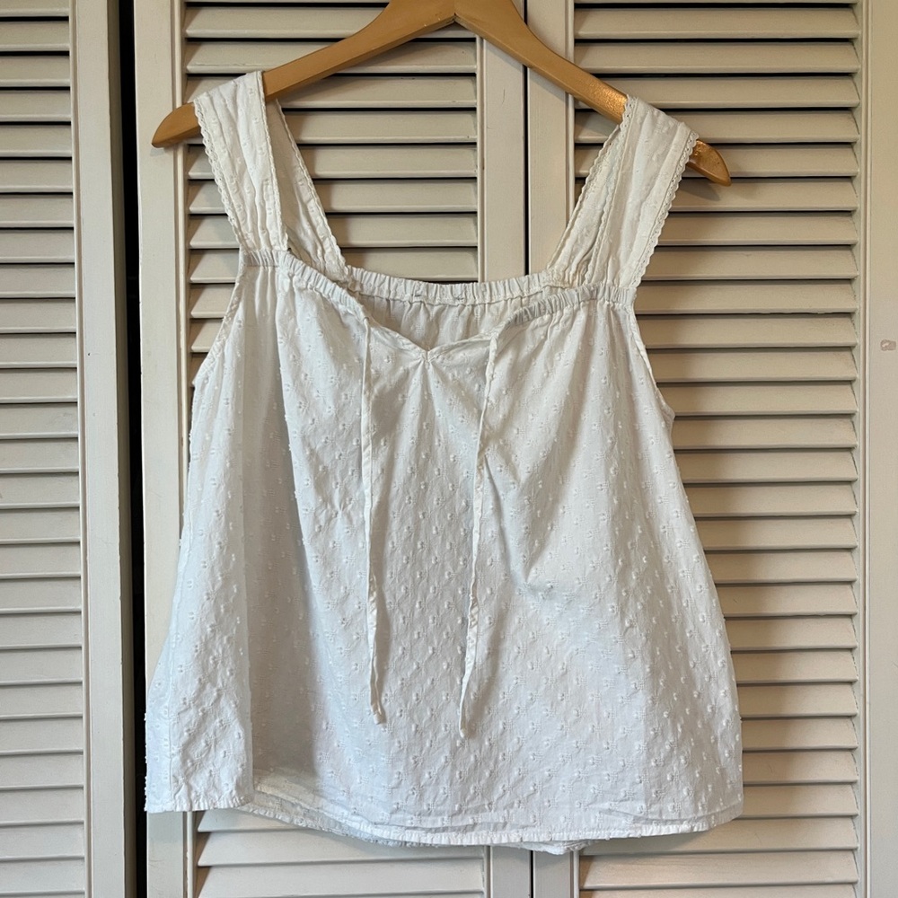 White 100% Cotton Dotted Tank Top